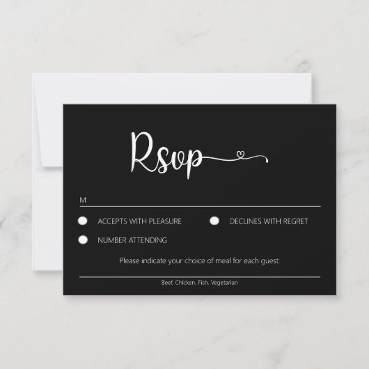 Carte RSVP Noire Simple Avec Choix De Repas (Devant)