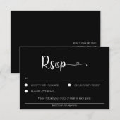 Carte RSVP Noire Simple Avec Choix De Repas (Devant / Derrière)