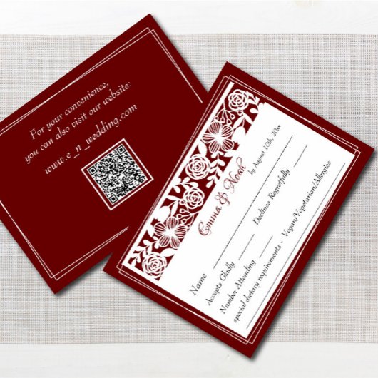 Carte RSVP Open Work Elegant Mariage Maroon