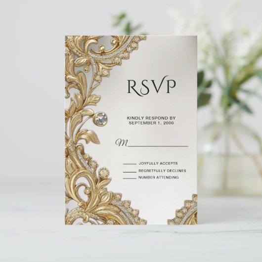 Carte RSVP or décorative (Debout devant)