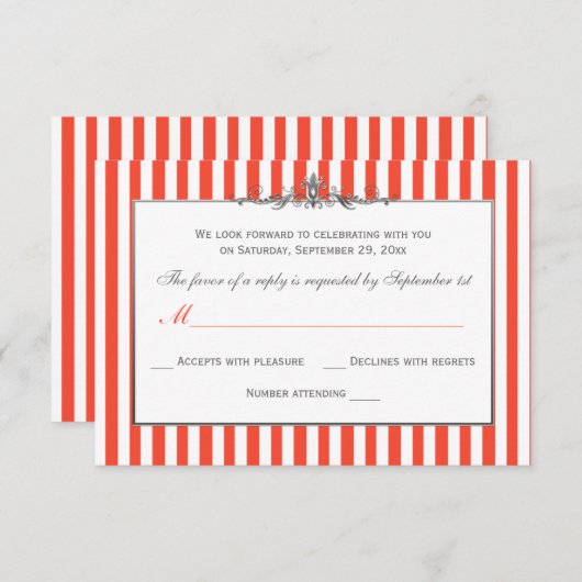 Carte RSVP Orange, Blanc, Argent Défilé (Devant / Derrière)