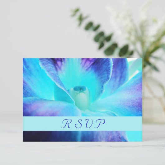 Carte RSVP orchidée bleue (Debout devant)