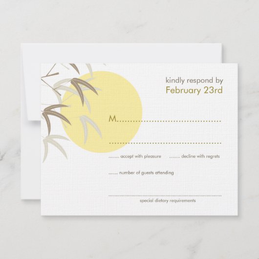 Carte RSVP Orientale Yellow Sunrise Bambou Zen (Devant)