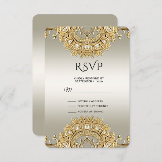 Carte RSVP Ornat Or (Devant / Derrière)
