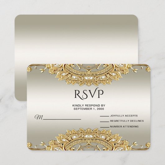Carte RSVP Ornat Or (Devant / Derrière)