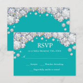 Carte RSVP Pailletée Diamant Turquoise et Argent (Devant / Derrière)