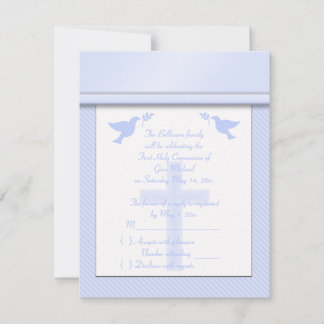 Carte RSVP Pale Blue Stripe First Holy Communion