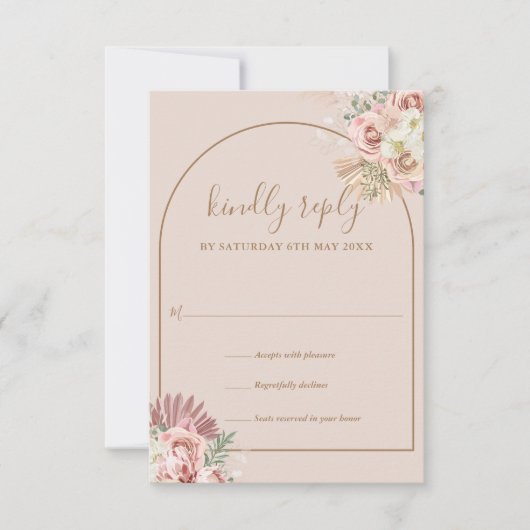 Carte RSVP Pampas Grass Floral Arc Monogramme (Devant)