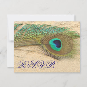 carte rsvp paon bleu