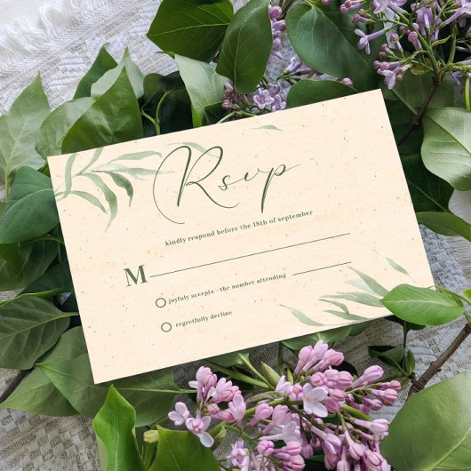 Carte Rsvp, Papier Beige Folige Vert
