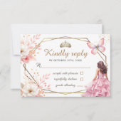 Carte Rsvp Papillon Floral Rose-Blanc Quinceañera (Devant)