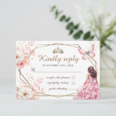 Carte Rsvp Papillon Floral Rose-Blanc Quinceañera (Debout devant)