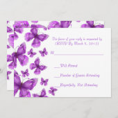 Carte RSVP Papillon violet élégant de luxe (Devant / Derrière)