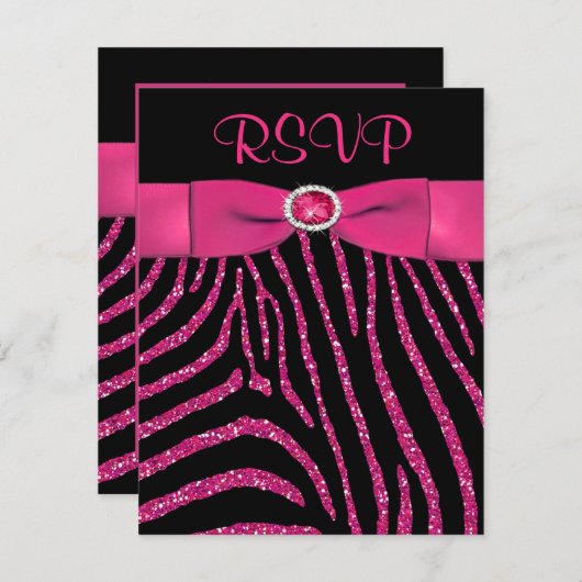 Carte RSVP Parties scintillant FLUX rose RIBBON IM (Devant / Derrière)