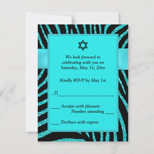 Carte RSVP Parties scintillant RIBBON Zebra IMPRIM (Dos)
