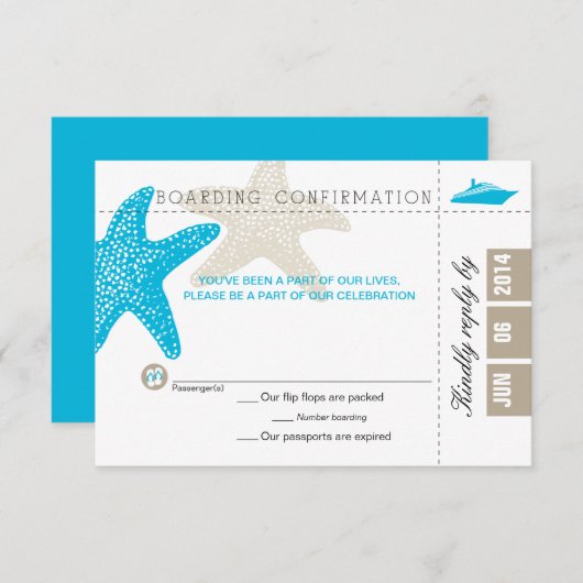 Carte RSVP Pass d'embarquement Starfish (Devant / Derrière)