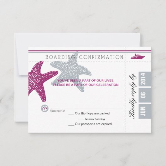 Carte RSVP Pass d'embarquement Starfish (Devant)