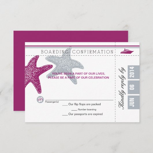 Carte RSVP Pass d'embarquement Starfish (Devant / Derrière)