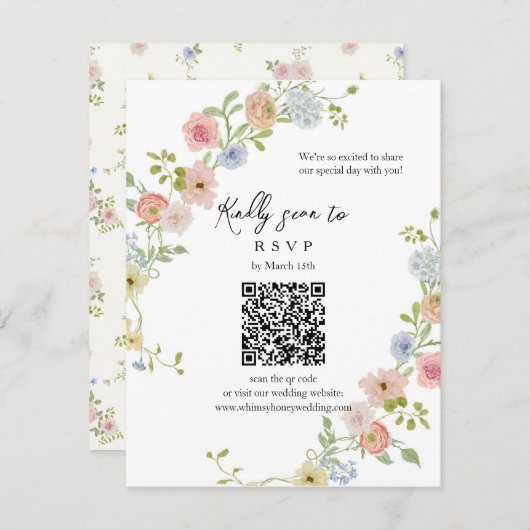 Carte RSVP Pastel Fleur sauvage QR Code (Devant / Derrière)
