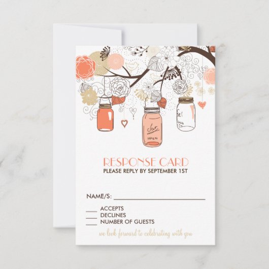 Carte RSVP Peach and Gold Mason Jars (Devant)