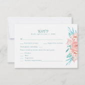 Carte RSVP Peach et Mariage Floral Turquoise (Devant)