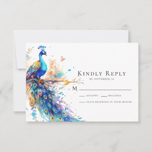 Carte RSVP Peacock Blue Wedding (Devant)