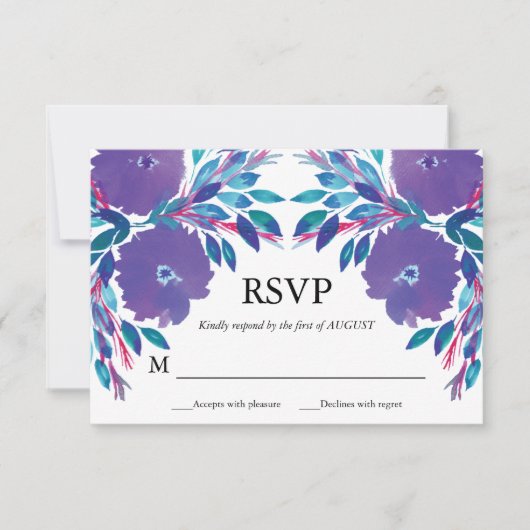 Carte RSVP peinte à la main avec des fleurs violet (Devant)