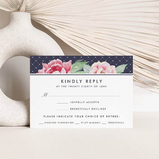 Carte RSVP Peony Antique Avec Choix De Repas