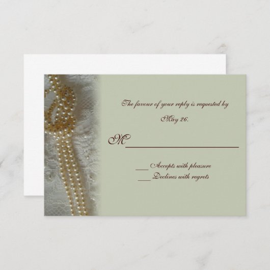 Carte RSVP Perles et dentelle (Devant / Derrière)