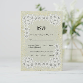 Carte RSVP personnalisée en or floral élégant pour