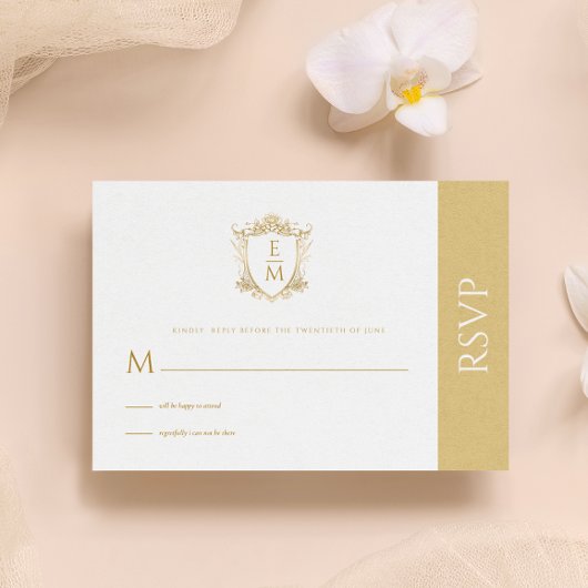 Carte RSVP personnalisée Monogramme Gold Mariage C