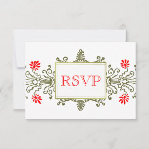Carte RSVP personnalisée Red Gold Elegant Floral