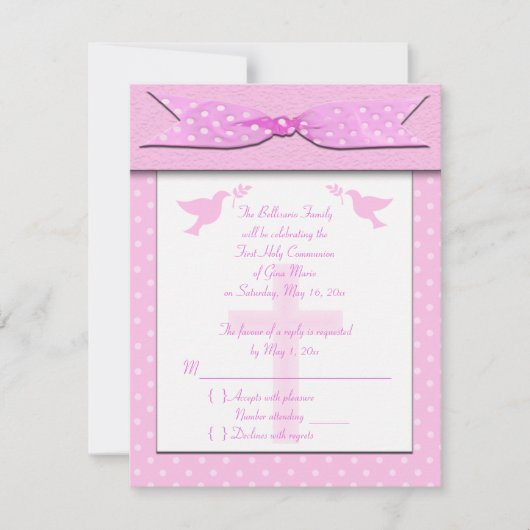 Carte RSVP Pink Polka Dot First Holy Communion (Devant)