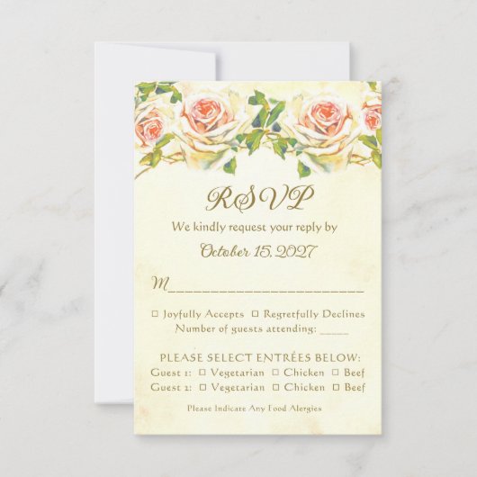 Carte RSVP Plat Rose antique 3,5 x 5 (Devant)