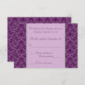 Carte RSVP Plum et Argent Damask (Devant / Derrière)