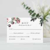 Carte RSVP Plum Floral moderne avec choix de repas (Debout devant)