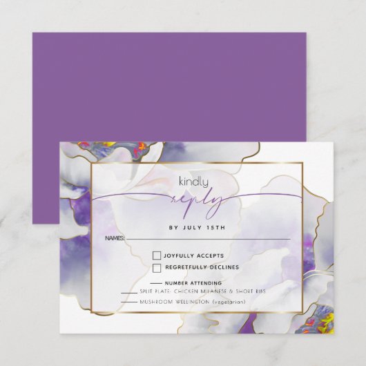 Carte RSVP Plum Purple Imaginaire Peony (Devant / Derrière)