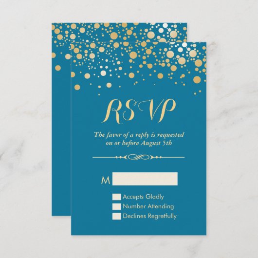 Carte RSVP - Points Confetti Or Royal Blue (Devant / Derrière)