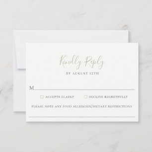 Carte RSVP pour allergie alimentaire Mariage verte