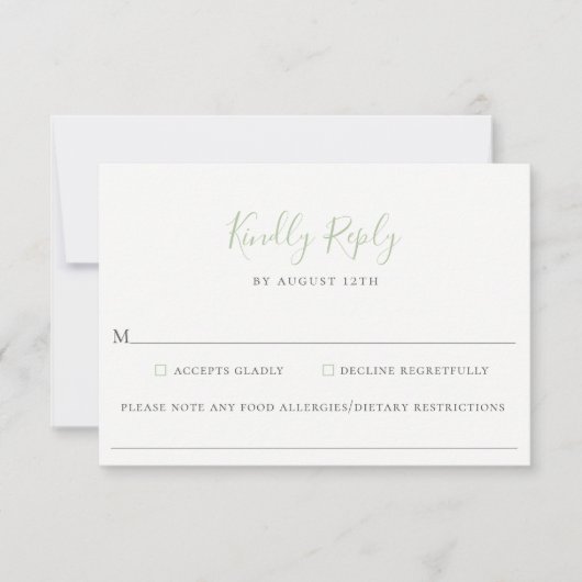Carte RSVP pour allergie alimentaire Mariage verte (Devant)