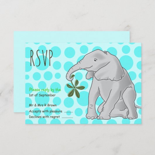 Carte RSVP pour Baby Elephant Party (Devant / Derrière)