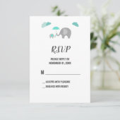 Carte RSVP pour bébé maman éléphant avec nuages do (Debout devant)