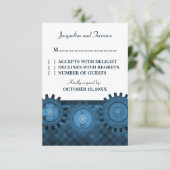 Carte RSVP pour engrenages Steampunk, bleu (Debout devant)