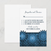 Carte RSVP pour engrenages Steampunk, bleu (Devant / Derrière)