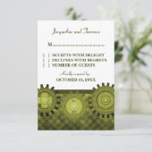 Carte RSVP pour engrenages Steampunk, Vert (Debout devant)