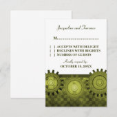 Carte RSVP pour engrenages Steampunk, Vert (Devant / Derrière)