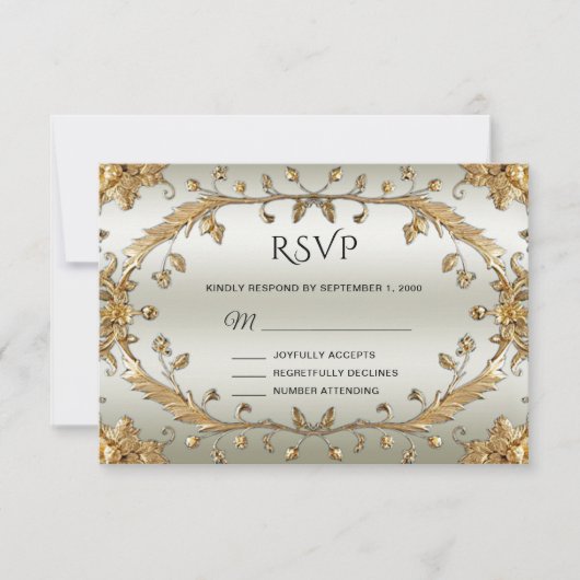 Carte RSVP pour fleurs ornées d'or (Devant)