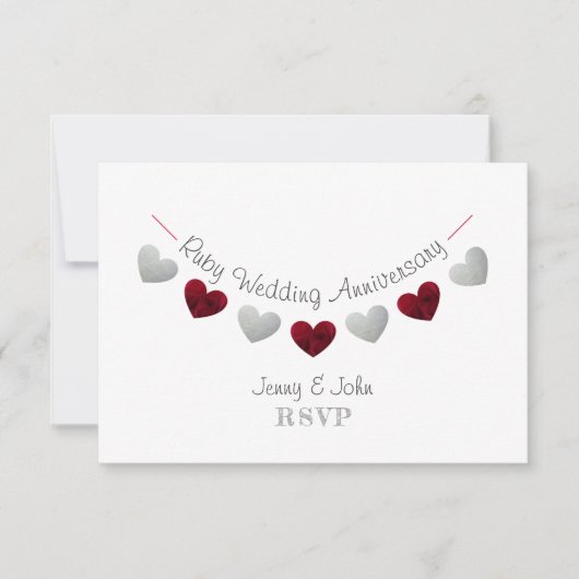 Carte RSVP pour les 40 ans de mariage rubis en for (Devant)