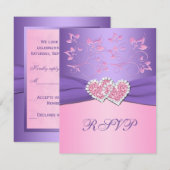 Carte RSVP pour les Coeurs Joints rose et violet F (Devant / Derrière)