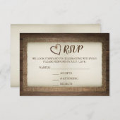 Carte RSVP pour mariage coeur en bois, burlap et T (Devant / Derrière)
